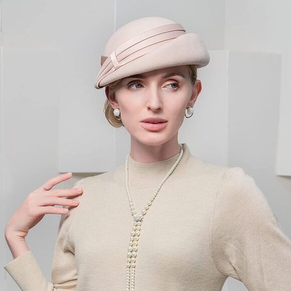 9675 Women Wool Felt Ribbon French Fashion Vintage Millinery Beret Hats Top main image 6